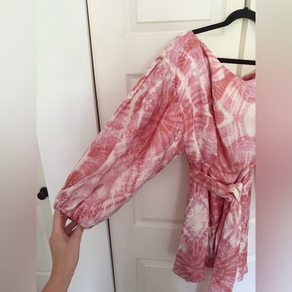 Zimmermann Winsome Cinch Dress Pink White Tie-Dye Long Sleeve Dress US Size 8 - Picture 5 of 12